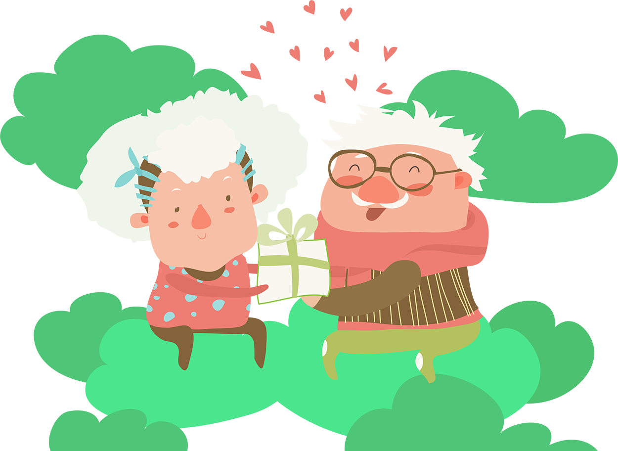 old couple with gift